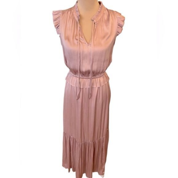 Banana Republic women’s maxi dress size 6 blush pink satin ruffle sleeveless NWT - Picture 3 of 15